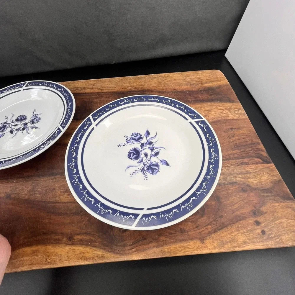 Vintage Alco Blue Rose Bread Plates:‎ Porcelain Set of 4